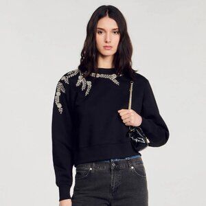 Sandro Black Embellished Sweatshirt L